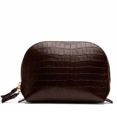 Large Clamshell Makeup Bag Brown Croc | Leatherology