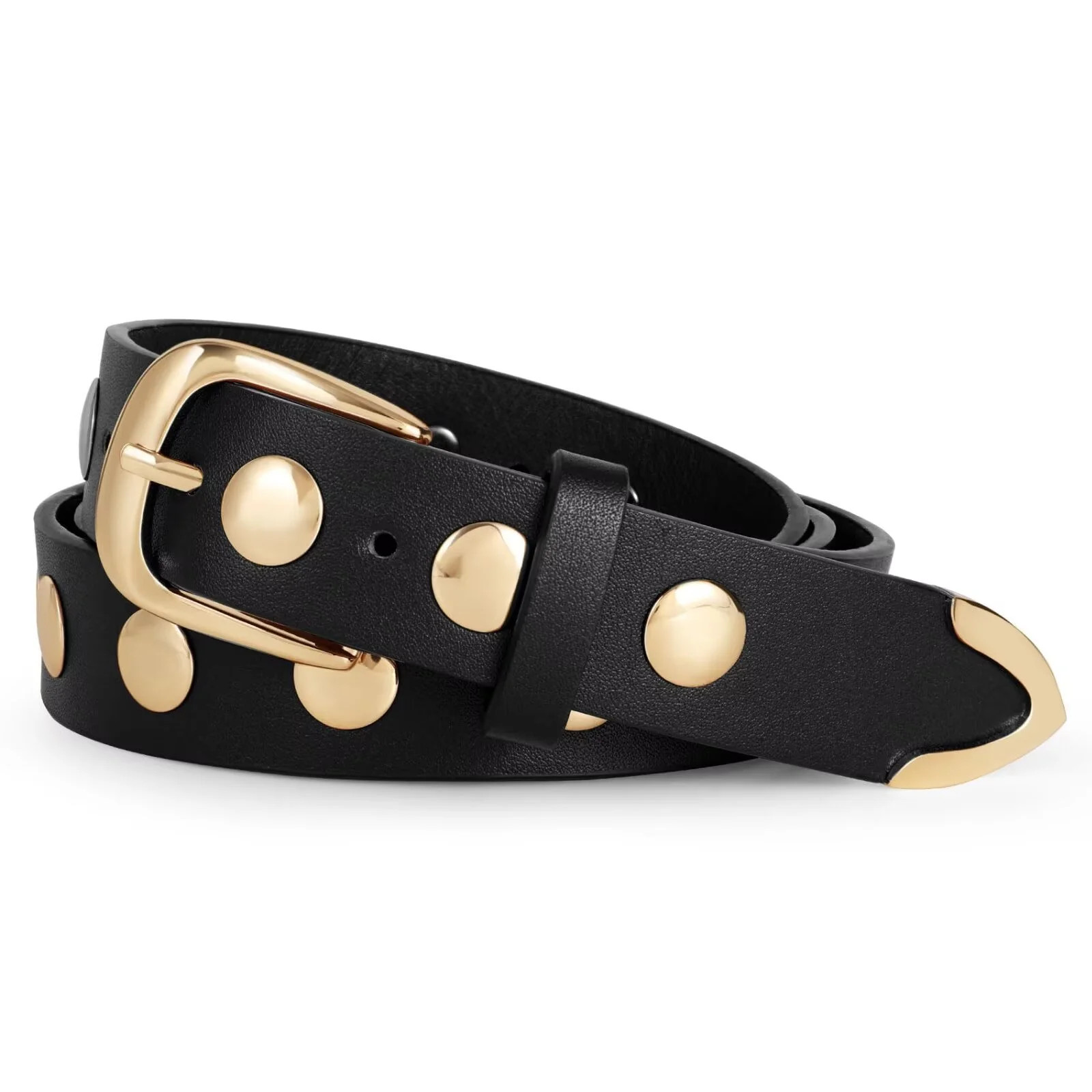 WHIPPY Women's Leather Belt for Jeans Dresses Ladies Studded Black Leather Belts | Walmart (US)