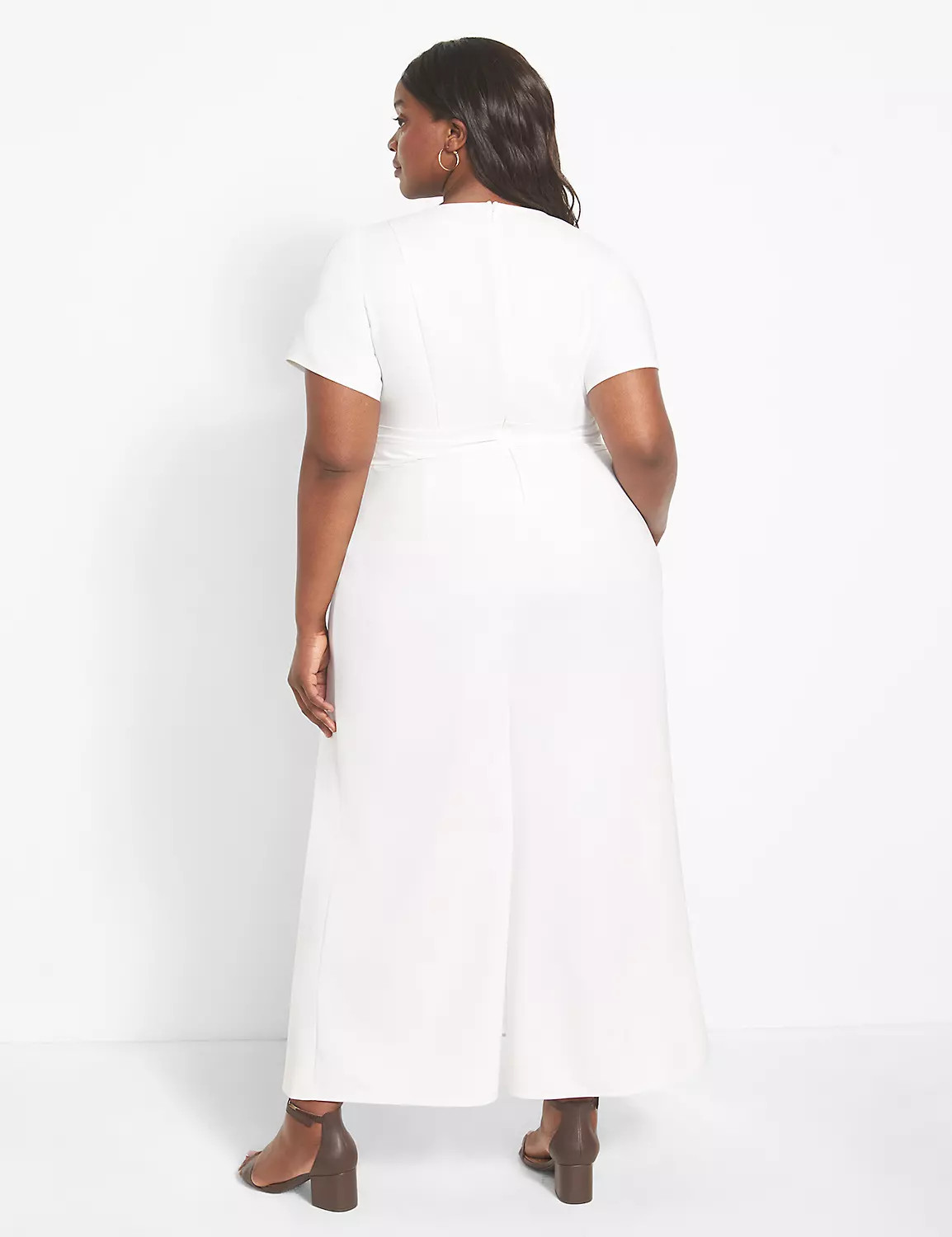 Short-Sleeve Belted Wide-Leg Ankle-Length Jumpsuit | LaneBryant | Lane Bryant (US)