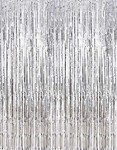 Fecedy 2pcs 3ft x 8.3ft Silver Metallic Tinsel Foil Fringe Curtains Photo Booth Props for Birthda... | Amazon (US)
