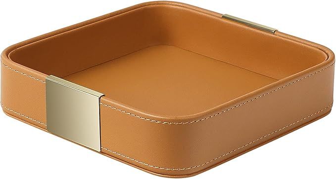 SANZIE Luxury Leather Desktop Storage, Small Catchall Organizer, Decorative Tray for Entryway Tab... | Amazon (US)
