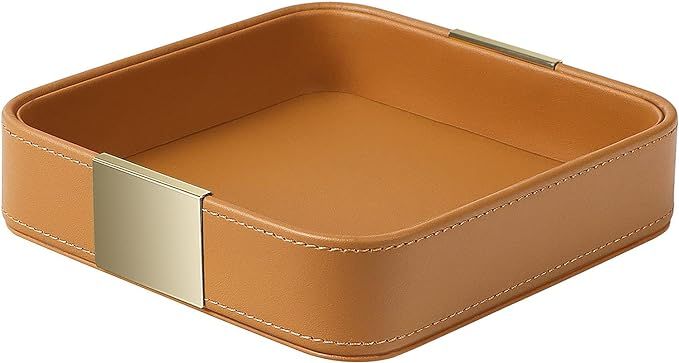 SANZIE Luxury Leather Desktop Storage, Small Catchall Organizer, Decorative Tray for Entryway Tab... | Amazon (US)