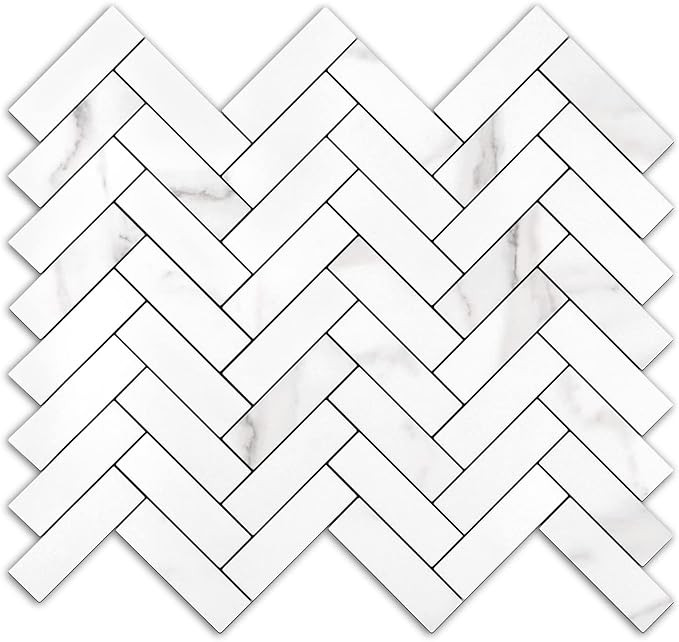 STICKGOO 10 Sheets Herringbone Peel and Stick Backsplash, Stick on Aluminum Composite PVC Kitchen... | Amazon (US)