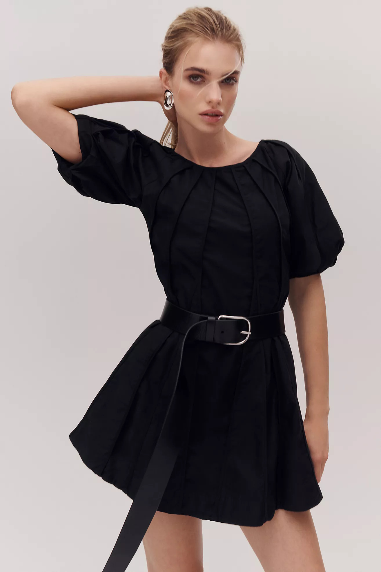 Aureta Studio Puff-Sleeve Seamed A-Line Dress | Anthropologie (US)