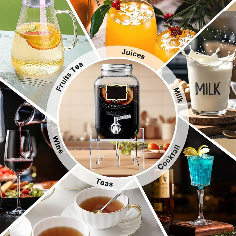1 Gallon Glass Jar Drink Dispenser with Acrylic Stand, Beverage Dispenser with Stainless Steel Sp... | Amazon (US)