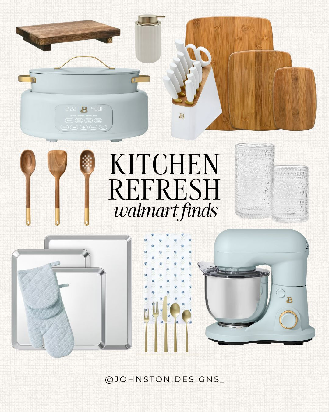 Kitchen finds for a new year refresh! Baking sheets, cutting board, appliances, knife set, drinkware, Beautiful by drew, affordable aesthetic kitchen finds, Walmart home.
 

 #LTKHome #LTKFindsUnder50