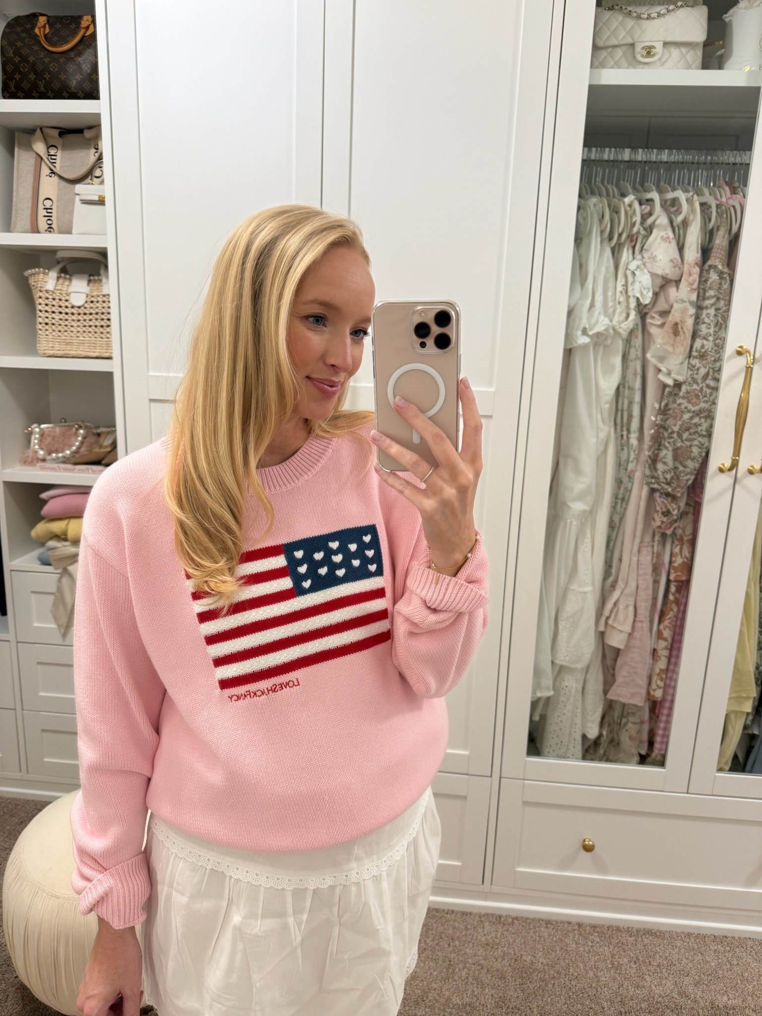 How darling is this American flag sweater?! Love the pink! Summer sweaters // summer outfits // 4th of July sweaters // patriotic sweater // bump friendly outfits 

#LTKBump #LTKSeasonal