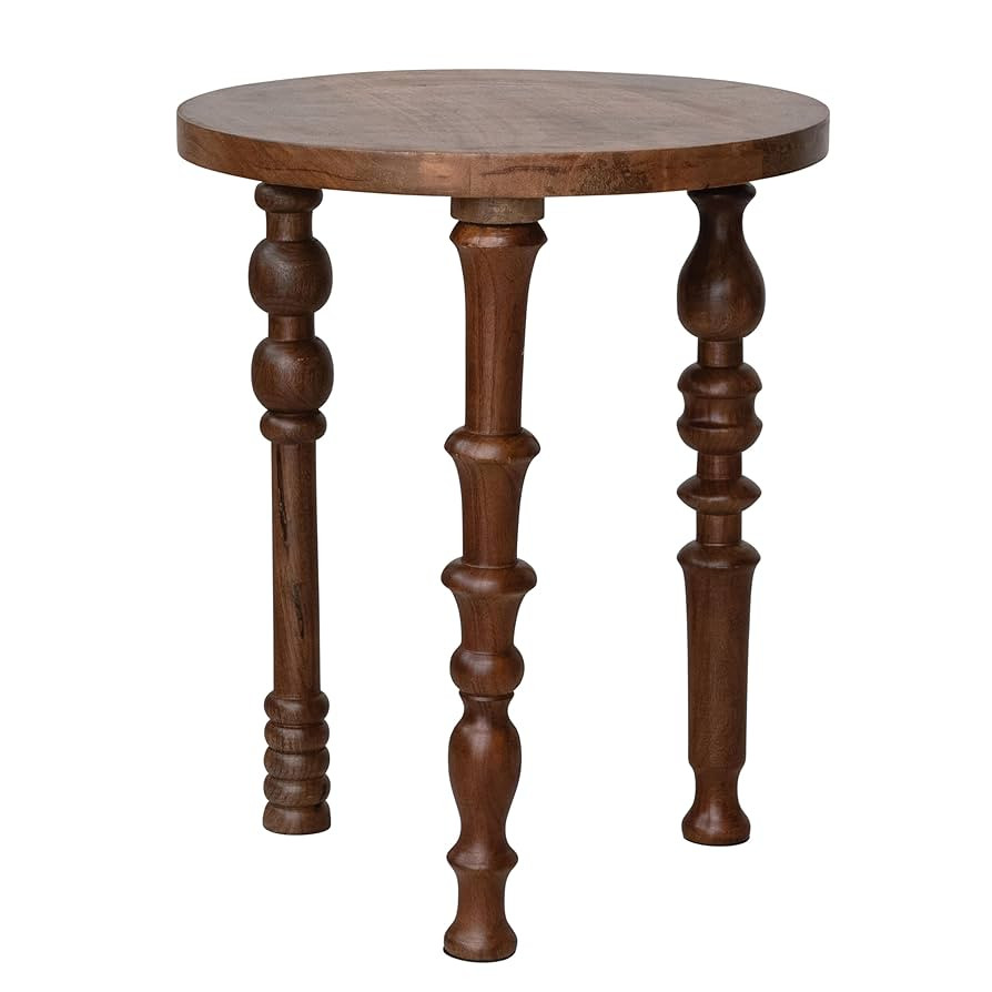Creative Co-Op Mango Wood Side Table with Turned Legs, Walnut Finish | Amazon (US)