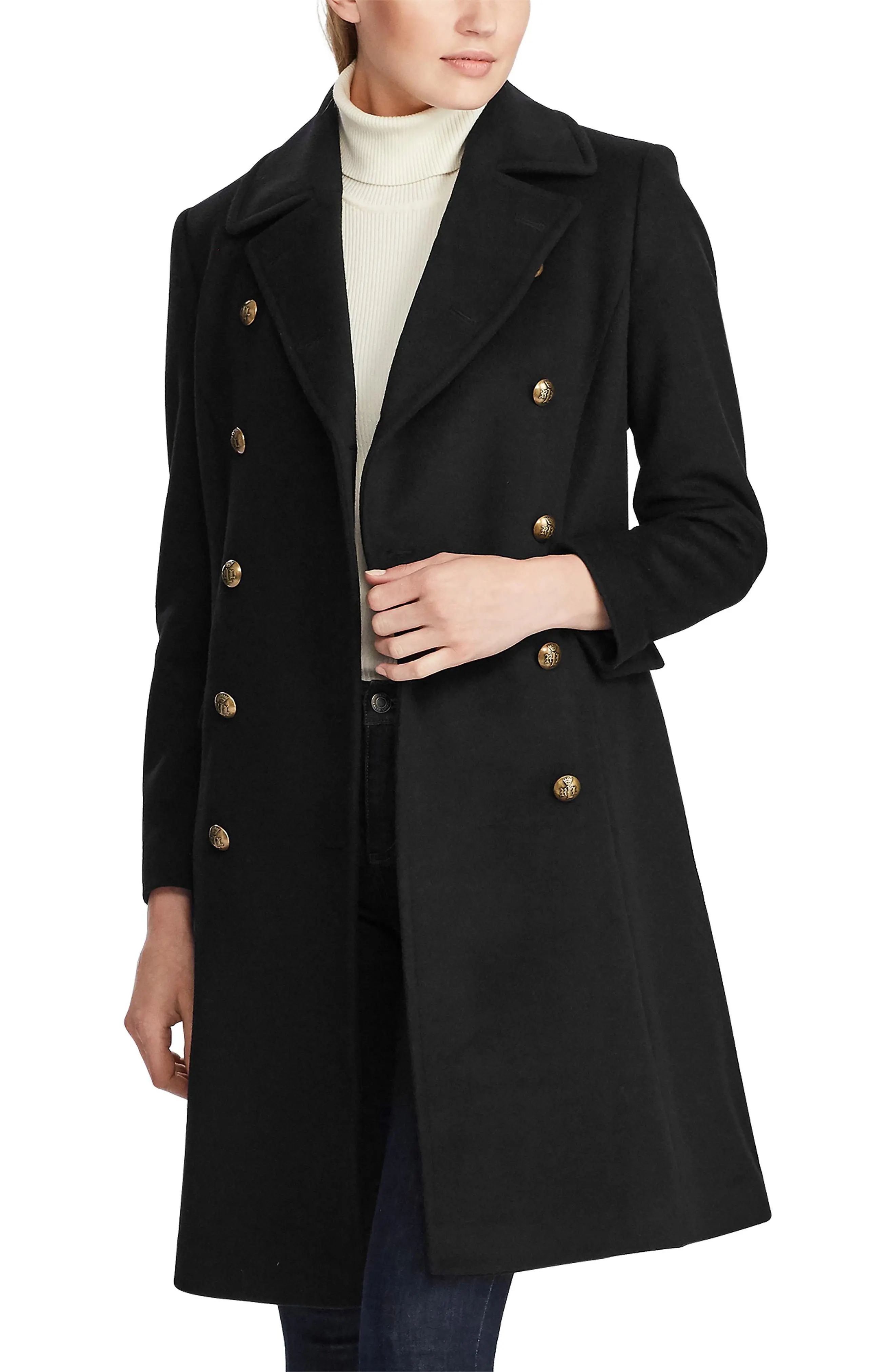 Women's Lauren Ralph Lauren Military Skirted Wool Blend Coat | Nordstrom