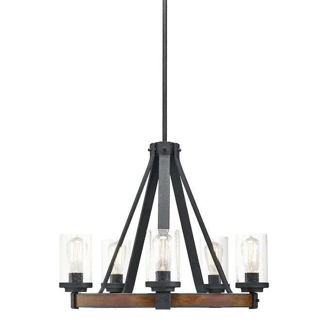 Kichler Barrington 5-Light Distressed Black and Wood Tone Rustic Chandelier Lowes.com | Lowe's