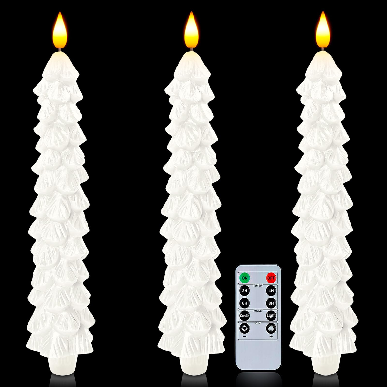 Homemory 3 Pcs Christmas Tree Candles with Remote, Waxy Flameless Taper Candles Flickering, White... | Amazon (US)
