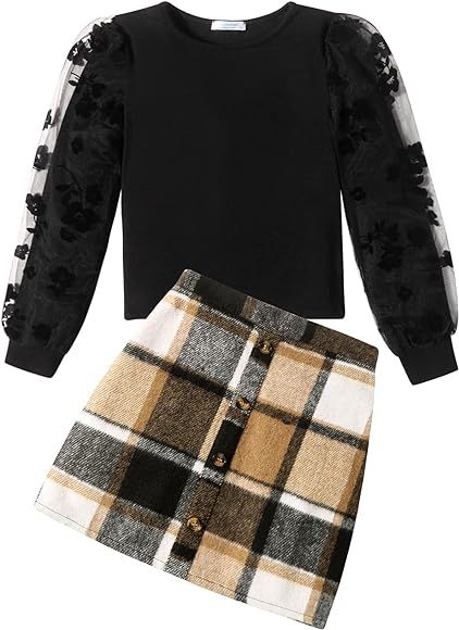 Arshiner Girl's Skirt Sets Casual Fall Outfits Corduroy Skirt and Long Sleeve Rib Knit Shirt Tops... | Amazon (US)