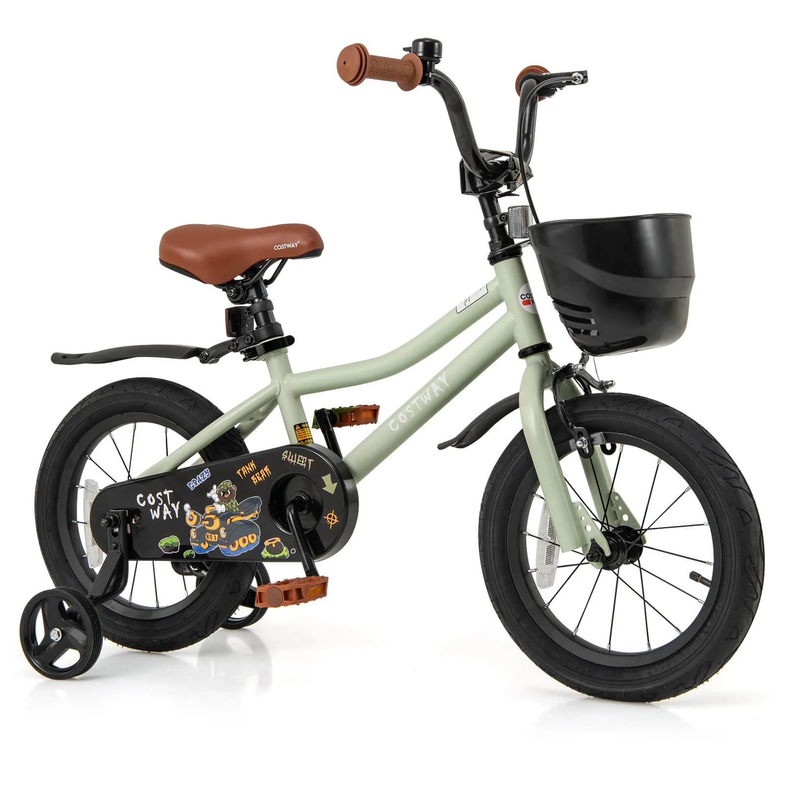 Costway 14" Kid’s Bike with Training Wheels Adjustable Handlebar & Seat Handbrake Green | Walmart (US)