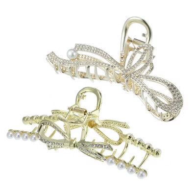 Unique Bargains Cute Faux Pearl Bow Hair Clips and Pins 2 Pcs Gold Tone | Target