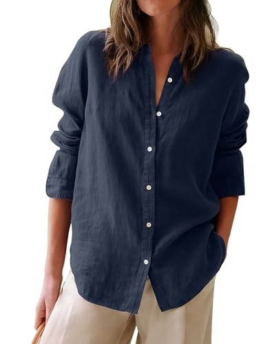 siliteelon Button Down Shirts for Women Oxford Shirt Cotton Dress Shirts Collared Long Sleeve Wri... | Amazon (US)
