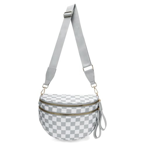 Emmafy Crossbody Bag for Women, Emmafy Waterproof Oxford Cloth Large Capacity Bum Bags with Adjustable Strap (Grey plaid) | Amazon (US)