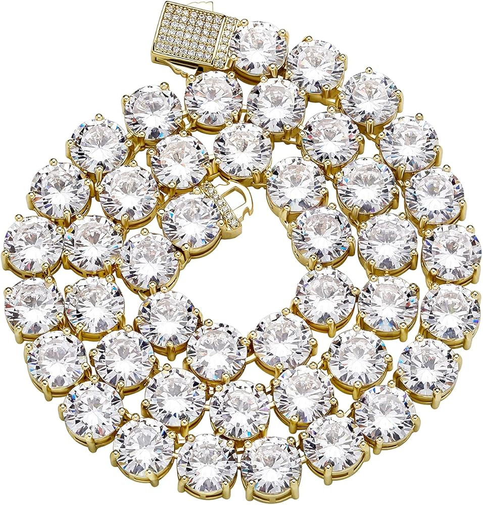 10MM Tennis Diamonds Chain Necklace 14K Gold Silver 5a+ Cubic Zirconia Full Diamond Sparkle Hip H... | Amazon (US)