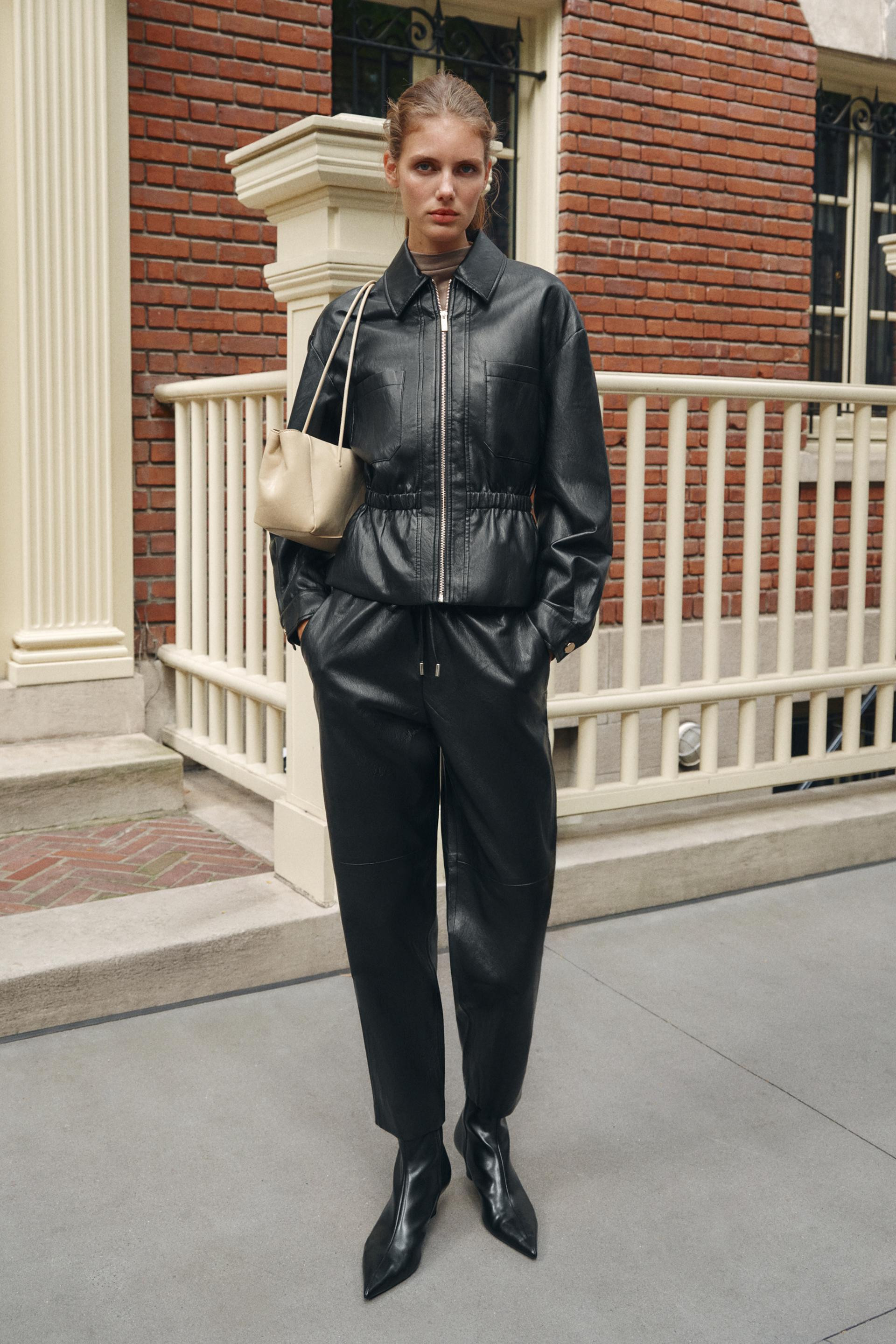 Zara - Faux Leather Jacket With Elastic Waist - Black - Xs - Woman | Zara US