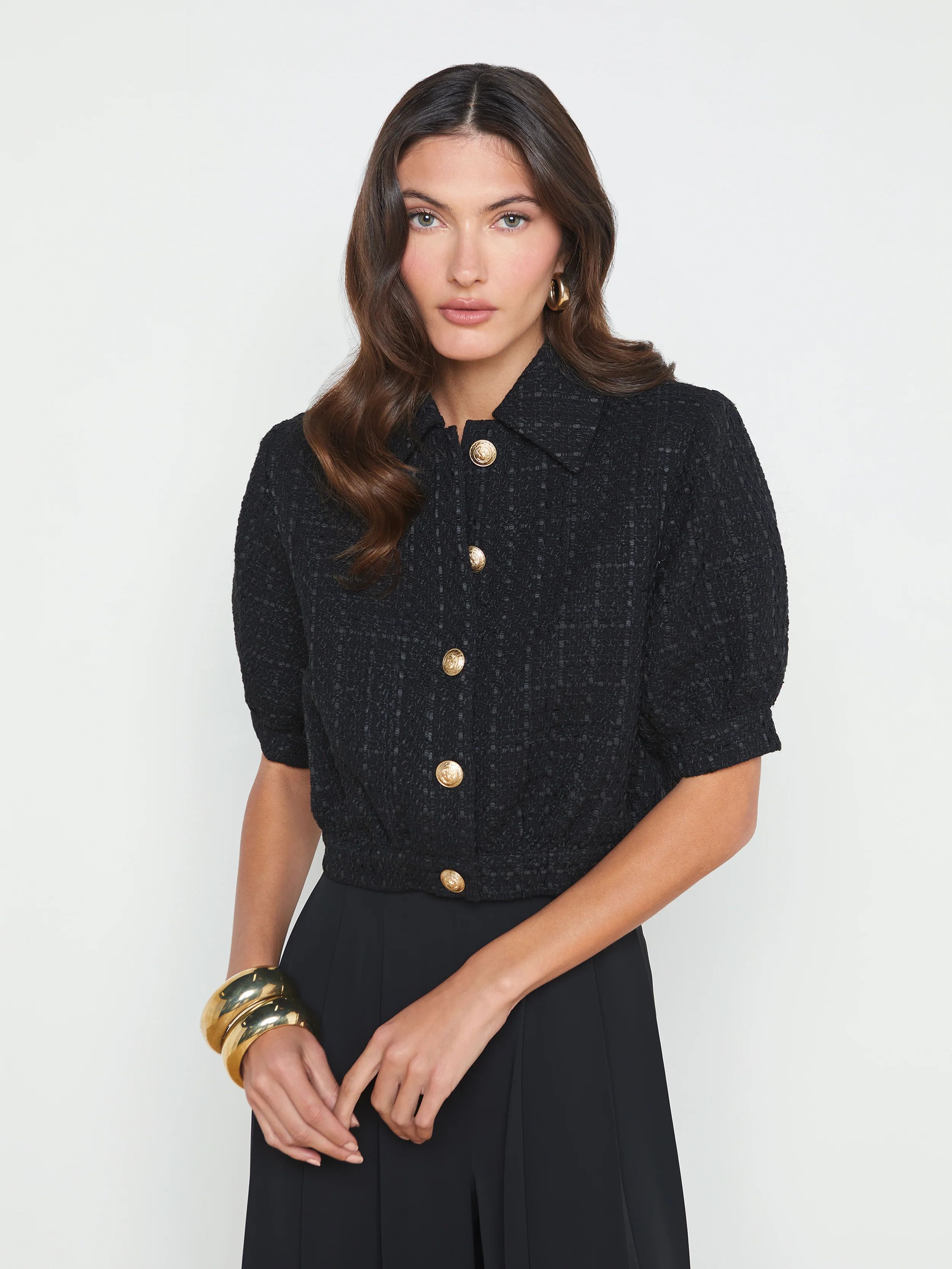 L'AGENCE - Cove Cropped Tweed Jacket in Black | L'Agence