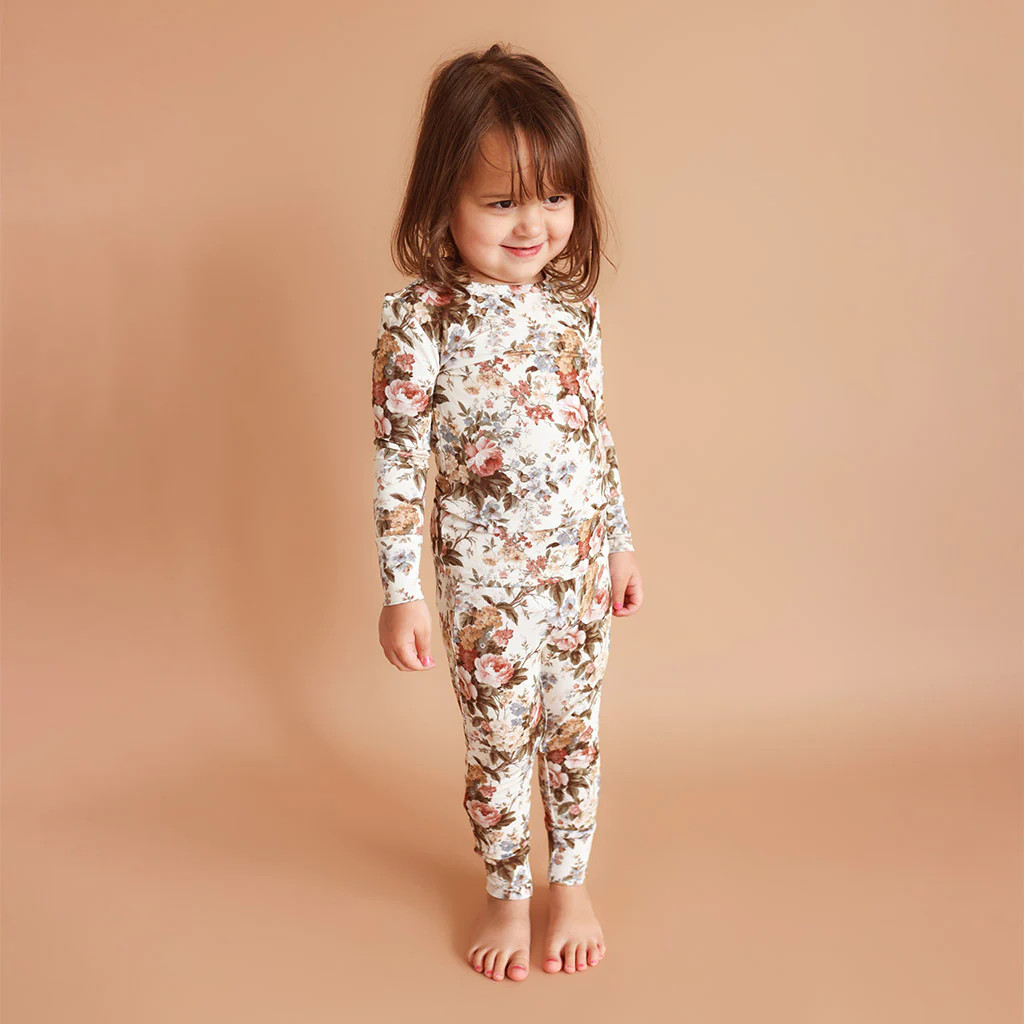 Floral White Long Sleeve Toddler Pajamas | Dauphine | Posh Peanut