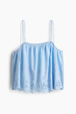 H & M - Eyelet-Embroidered Top with Tie Shoulder Straps - Light Blue | H&M (US + CA)