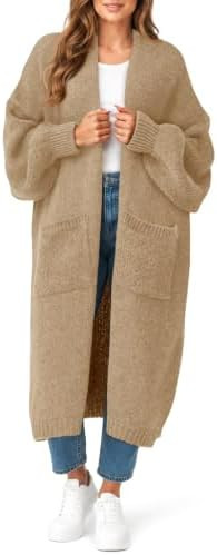 Saodimallsu Womens Oversized Long Cardigan Open Front Coatigan with Pockets | Chunky Knit Fabric,... | Amazon (US)