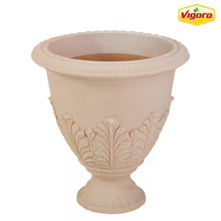 Vigoro 17 in. Hancock (17 in. L x 17 in. W x 19 in. H) Large Antique White Plastic Urn Planter AC... | The Home Depot