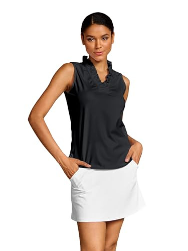 ACEGOLFS Womens Golf Polo Shirts Casual Ruffle V Neck Sleeveless Tops for Women UPF 50+ Rash Guar... | Amazon (US)