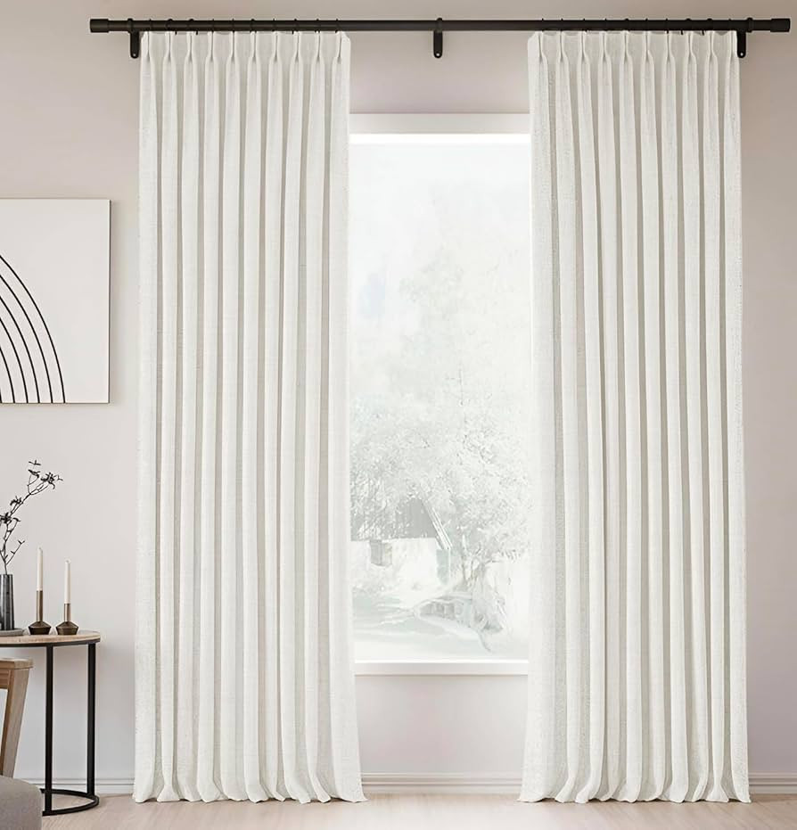 HOMERILLA 100% Blackout Curtains 96 Inches Long for Bedroom, Pinch Pleated Lille Linen Curtains Thermal Insulated Room Darkening Window Curtains & Drapes for Living Room W52 x L96 Beige White, 1 Panel | Amazon (US)