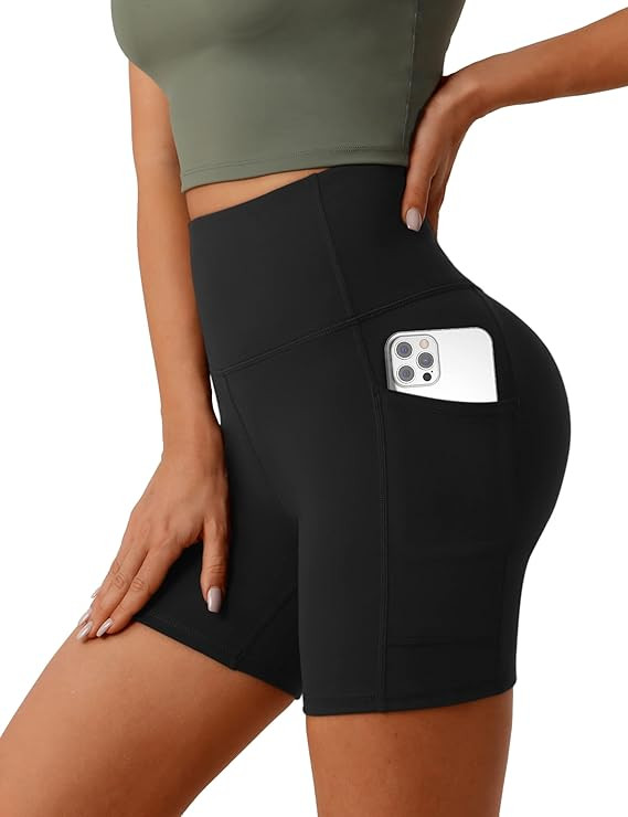 Desol 5"/6" 8" Cross Waist Biker Shorts with Pockets, Ribbed Yoga Shorts, Tummy Control Tight Sho... | Amazon (US)