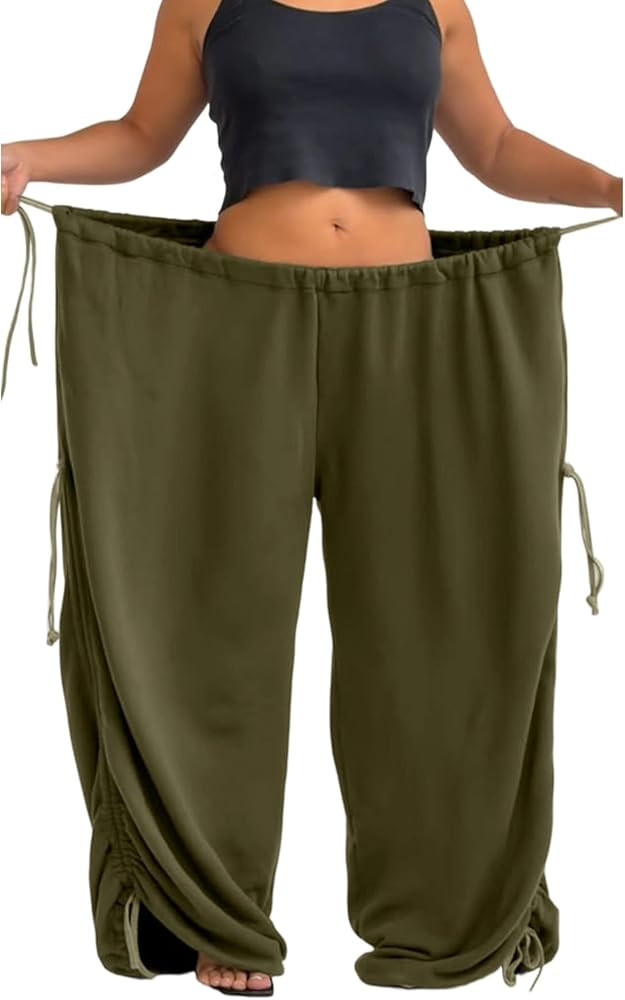 Unybwonn Baggy Wide Leg Pants for Women Adjustable Drawstring Elastic Waist Sweatpants Plus Size ... | Amazon (US)