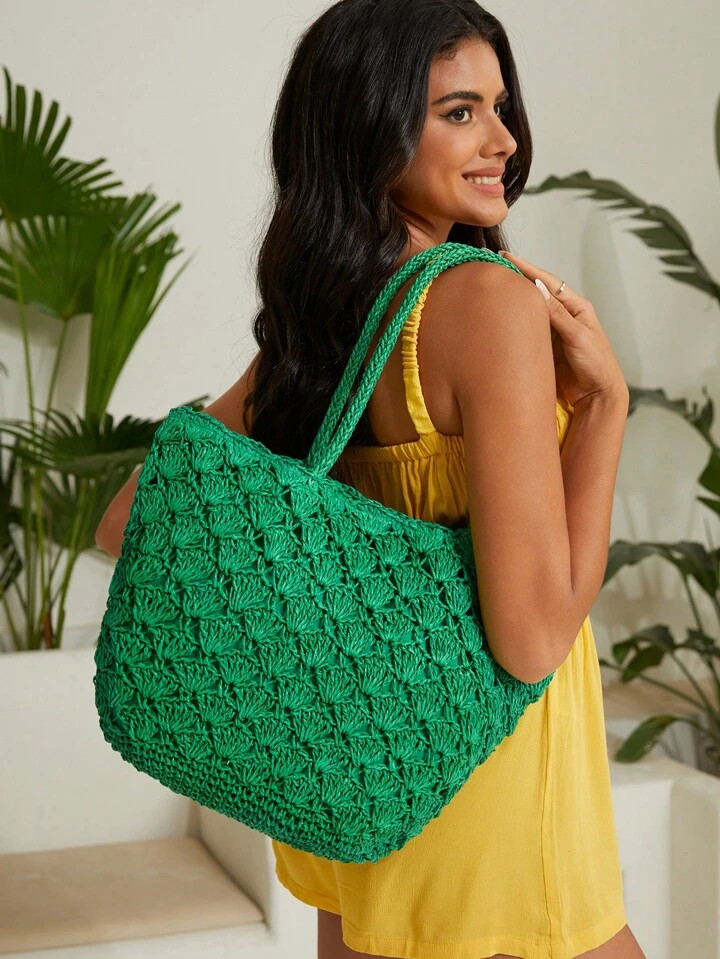 SHEIN VCAY Minimalist Shoulder Tote Bag Double Handle Vacation | SHEIN