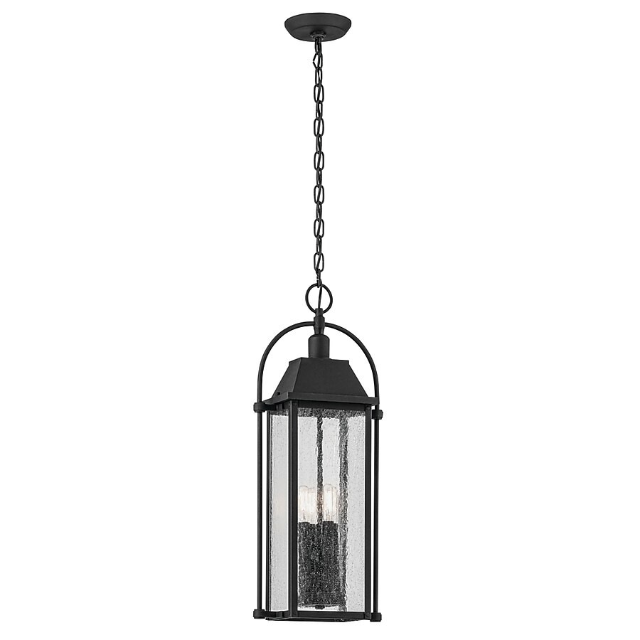 Kichler Harbor Row 4 -Light Textured Black Farmhouse Seeded glass Lantern Medium Indoor/Outdoor H... | Lowe's