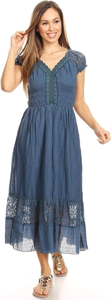Anna-Kaci Renaissance Peasant Maiden Boho Inspired Cap Sleeve Lace Trim Dress | Amazon (US)