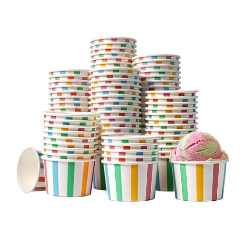 PakTalk 200Pack Disposable Ice Cream Bowls, 4oz Paper Striped Ice Cream Cups for Sundae Bar, Frozen Yogurt Home Parties, Snacks, Kids | Amazon (US)