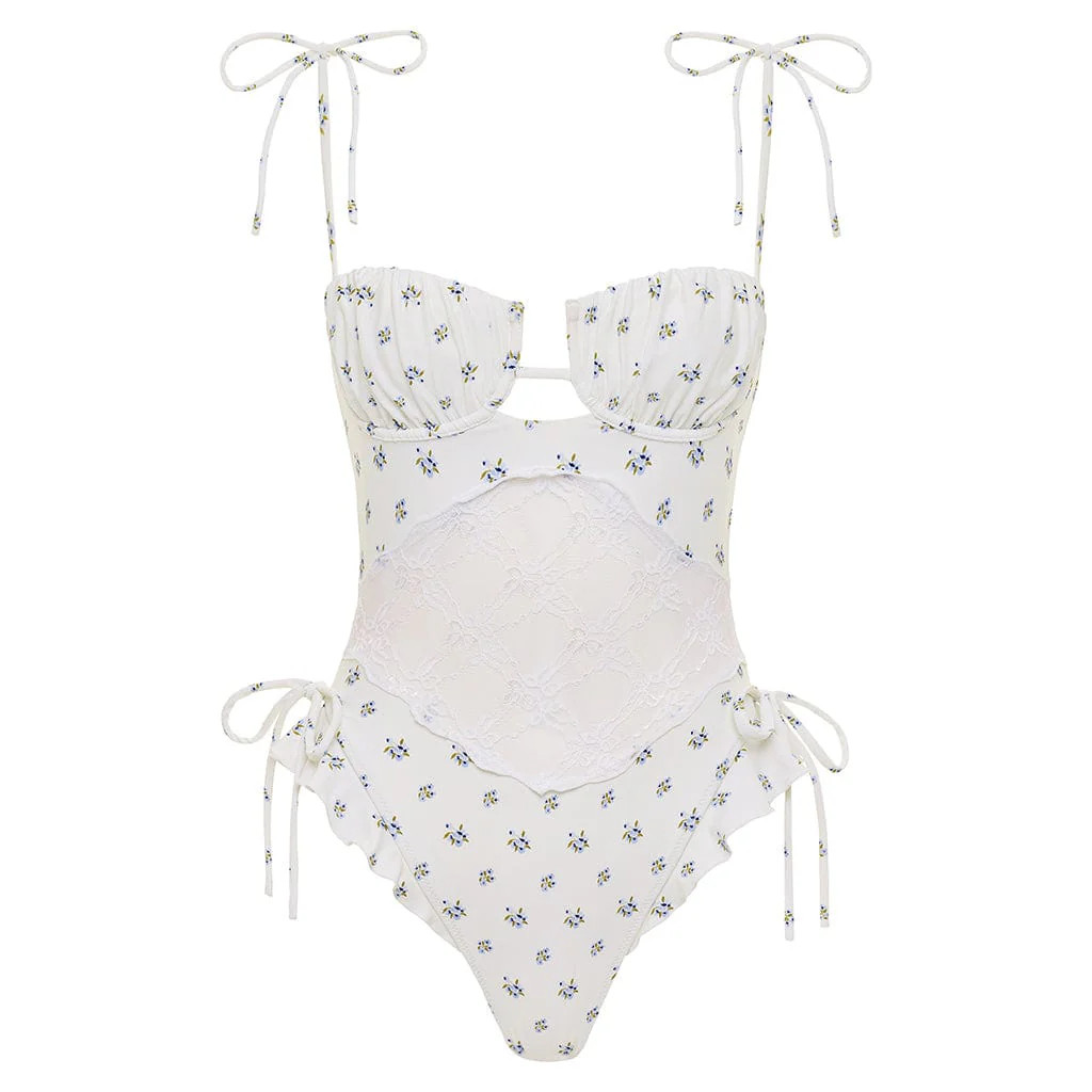 Heidi Floral Petal Variation One-Piece w/ Lace | Montce