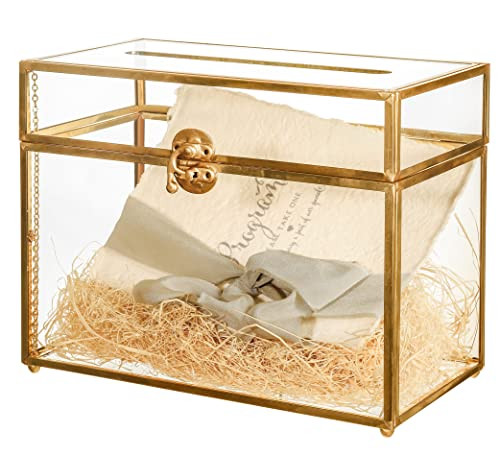 NCYP Wedding Cards Box with Slot - 9.8 x 5.6 x 7.7 Inch - Gold Glass Envelope Box for Birthday Party Reception - Vintage Centerpiece, Home Indoor Tabletop Decor, No Lock (Glass Box Only) | Amazon (US)