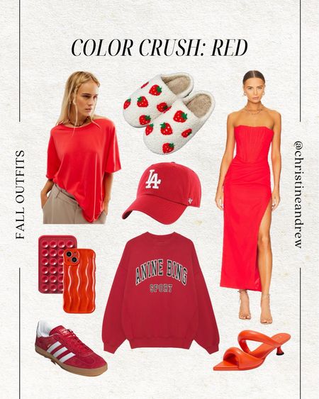 Color crush: RED ❤️ loving all things bright red for fall! 

Fall style; fall outfits; red sweatshirt; red dress; formal red dress; wedding guest dress; adidas samba; red heels; strawberry slippers; cute slippers; anine bing sweatshirt; free people shirt; amazon fashion; Christine Andrew 

#LTKwedding #LTKshoecrush #LTKstyletip