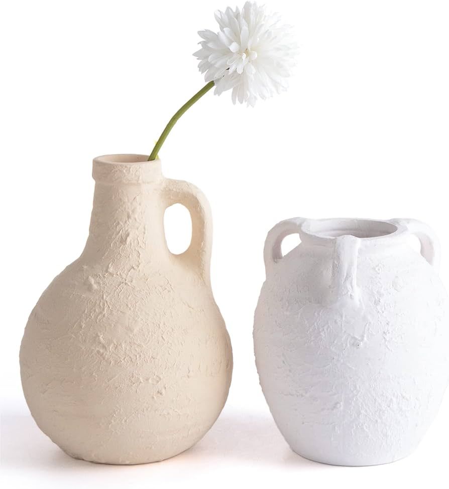 TERESA'S COLLECTIONS White Flower Vase for Home Decor, Ceramic Vase for Pampas Grass, Rustic Beig... | Amazon (US)