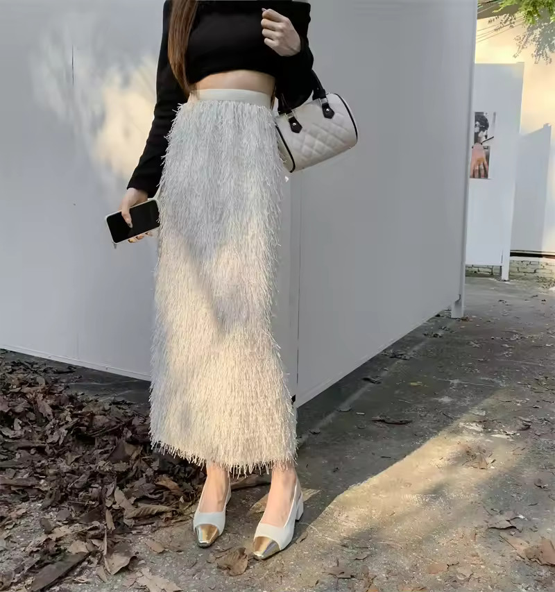 Long Skirt Women 2023 Autumn Winter New High Waist A-Line Feathers Slit Leg Skirts Fashion Elegan... | AliExpress (US)