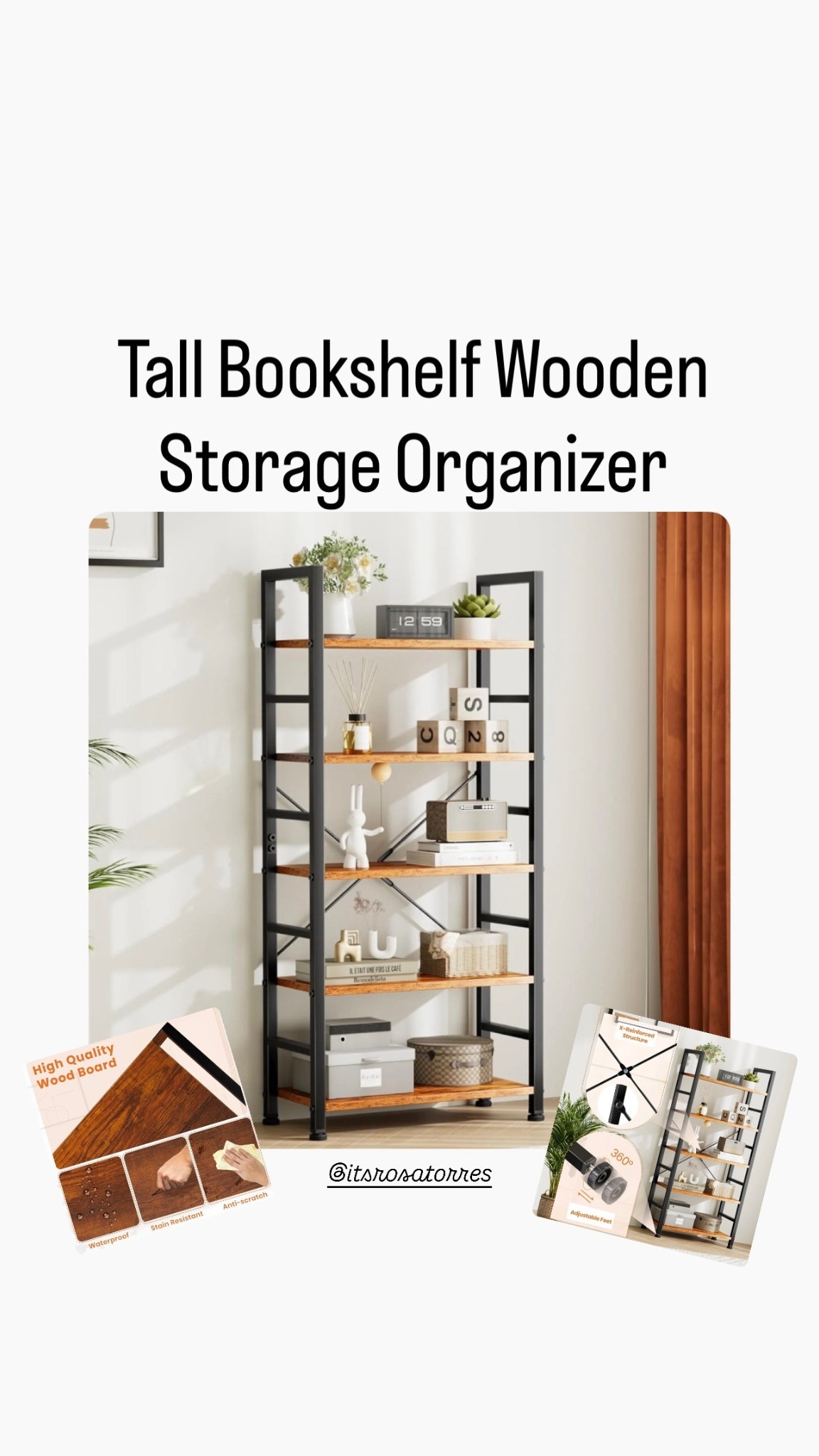  5 Tier Bookcase, 62" Tall Bookshelf, Wooden Storage Organizer with Adjustable Shelves for Living Room, Home Office, Kitchen, Rustic Brown

#LTKHoliday #LTKHome #LTKSeasonal
