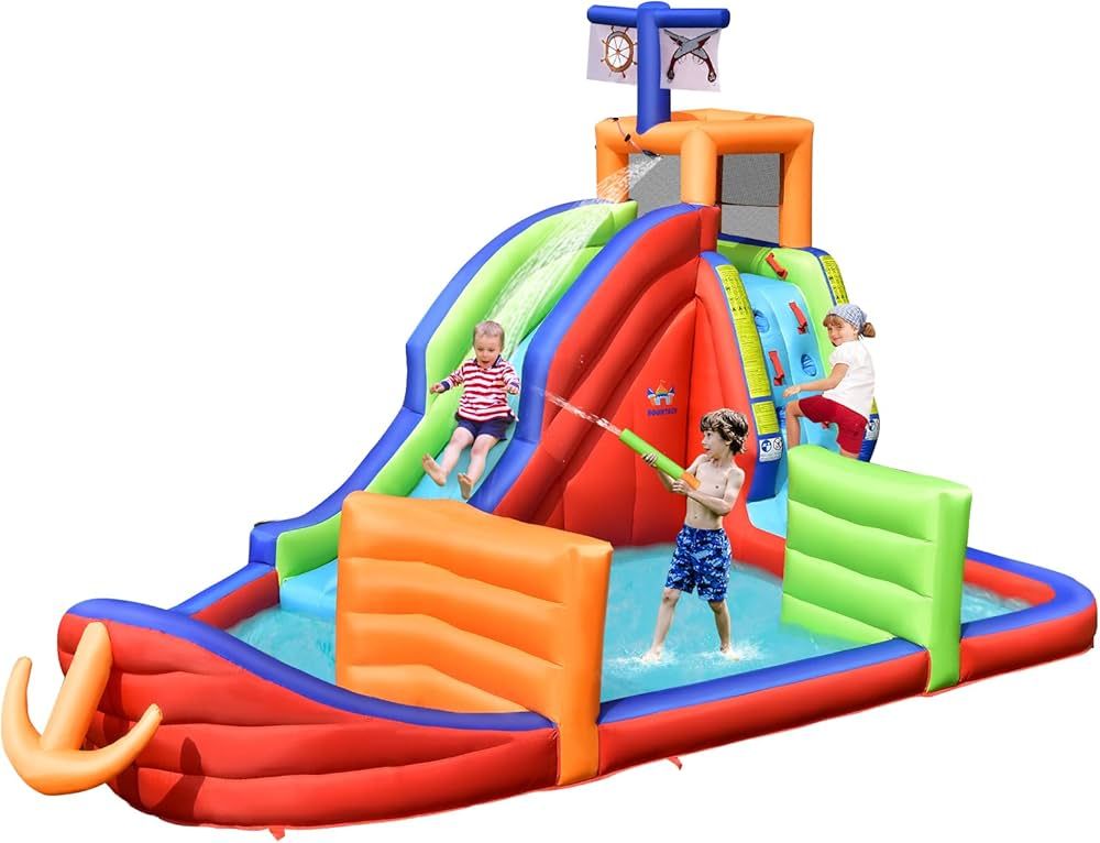 BOUNTECH Inflatable Water Slide, Pirate Ship Waterslide Park for Kids Backyard Fun w/Baffles Obst... | Amazon (US)