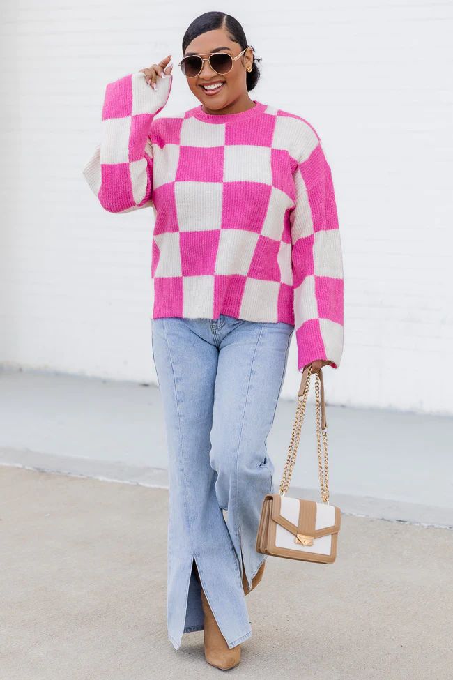 Best Behavior Pink Checkered Sweater | Pink Lily
