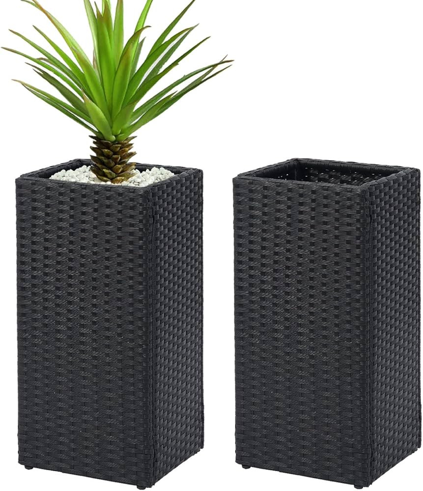 LEWIS&WAYNE Set of 2 Tall Planters for Outdoor Plants Handmade 24'' Wicker Tall Square Planter Bo... | Amazon (US)