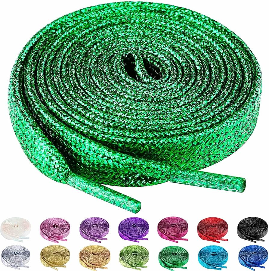 Olukssck 2 Pairs Flat Glitter Shiny Metallic Shoe Laces, Colorful Sequin Shoelaces | Amazon (US)