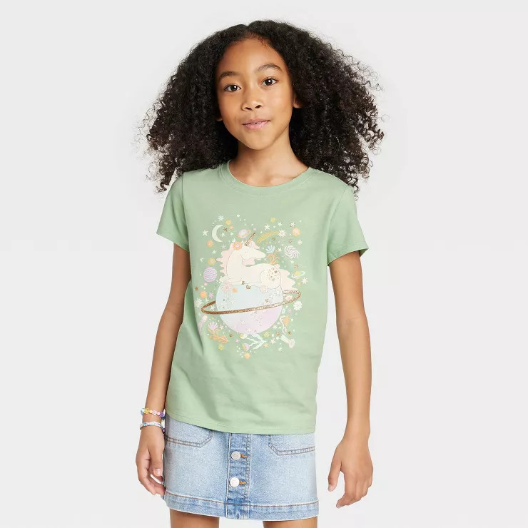 Girls' Unicorn Short Sleeve Graphic T-Shirt - Cat & Jack™ Sage Green | Target