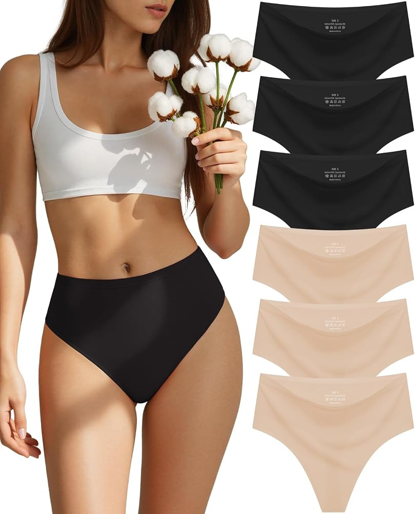 sosusu Seamless Underwear for Women Cotton Thongs High Waisted Soft Breathable No Show Panties In... | Amazon (US)