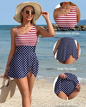 Charmo One Shoulder One Piece Swimsuit Women Tummy Control Bathing Suit with Skirt Tie Knot Cute ... | Amazon (US)