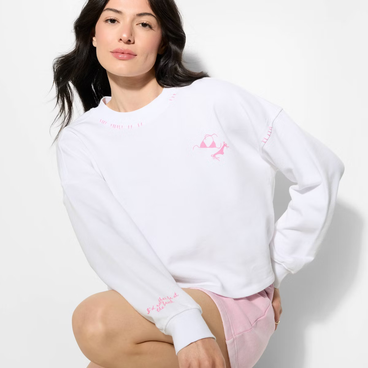 Women's French Terry Sweatshirt - Wild Fable™ White L | Target