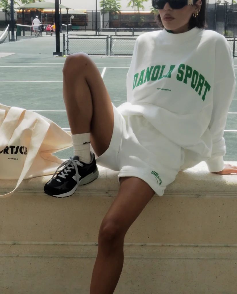 Cropped Sweat Shorts - White/Bottle Green | Adanola UK